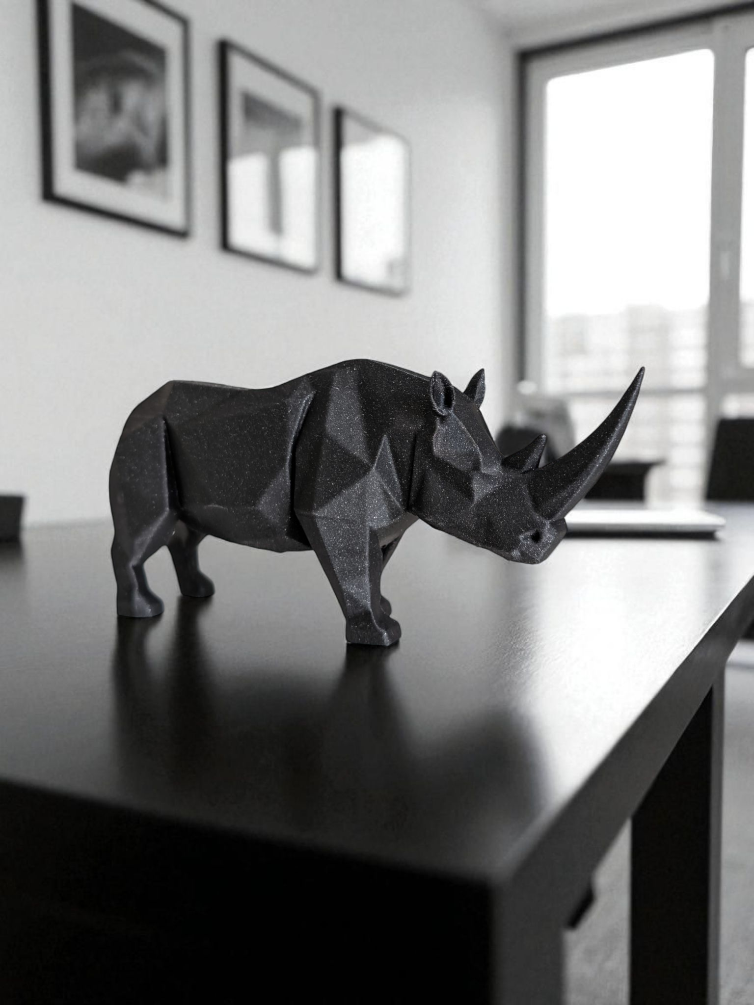 Modern Low Poly Rhino Sculpture - Detail View